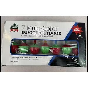 Vintage Yule Rite 7 Multi - Color Indoor/outdoor C7 Bubble Lights Green Cord